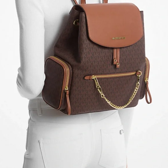 Michael Kors Leather Backpack in Brown and Tan backpack inside unopened box.